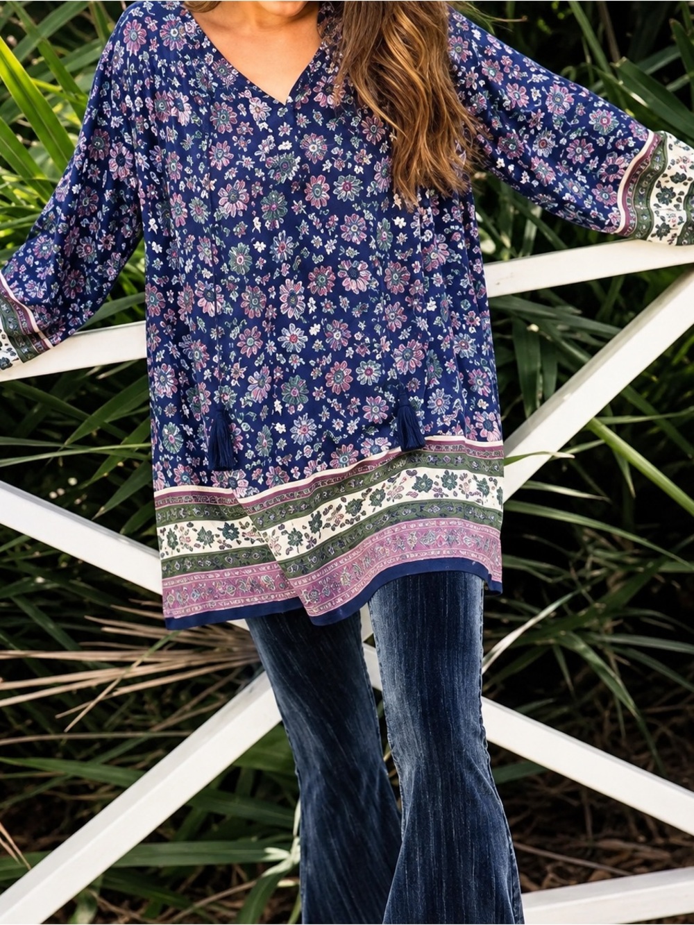 Natural Life Dara Oversized Tunic Mini Dress Floral Boho Women Size S